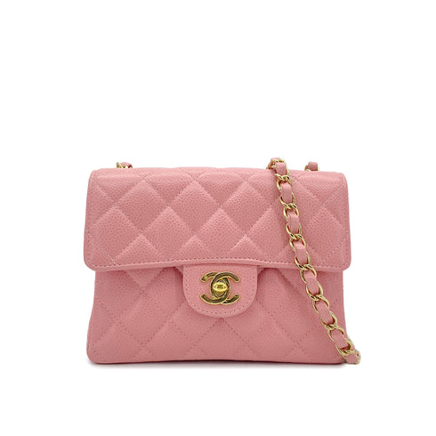 CHANEL VINTAGE MINI SQUARE 17 CHAIN SHOULDER BAG PINK CAVIAR SKIN 90217452