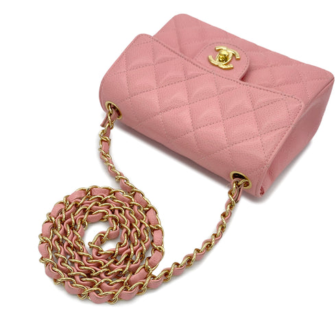 CHANEL VINTAGE MINI SQUARE 17 CHAIN SHOULDER BAG PINK CAVIAR SKIN 90217452