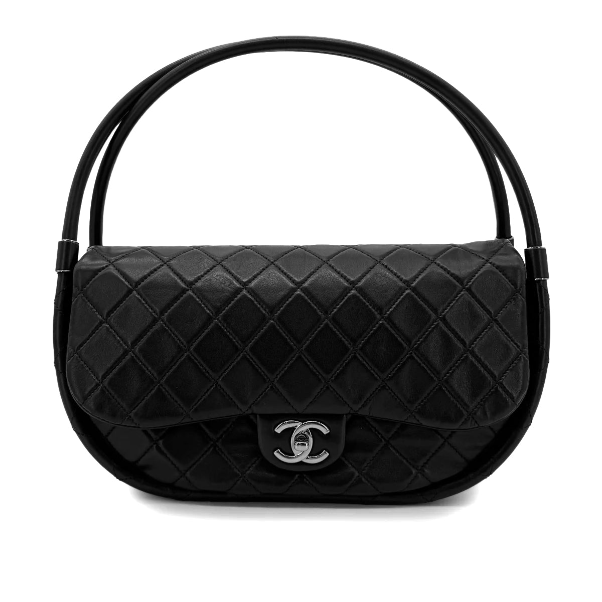 CHANEL HULA HOOP CROSS HAND BAG BLACK LAMB SKIN 90219238