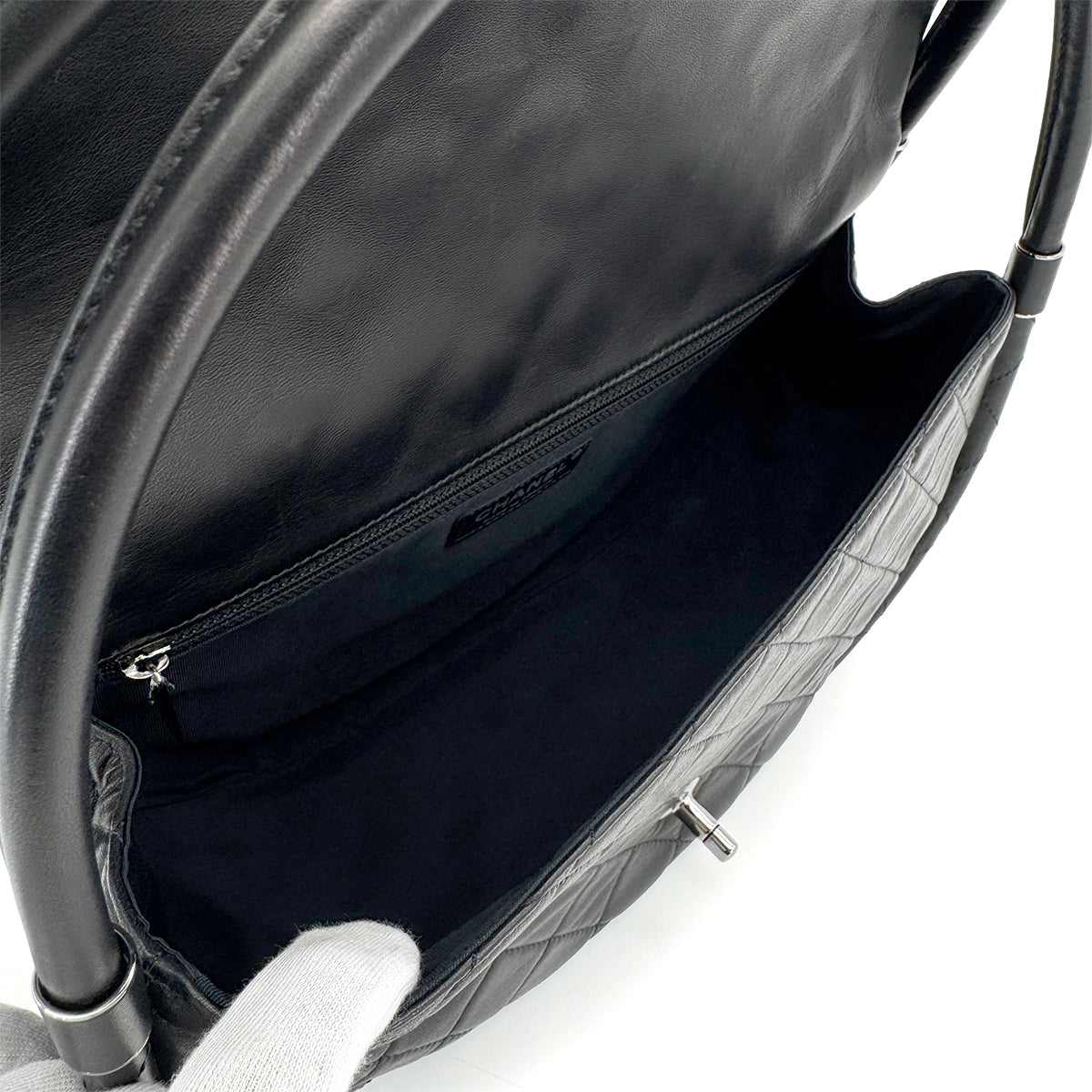 CHANEL HULA HOOP CROSS HAND BAG BLACK LAMB SKIN 90219238