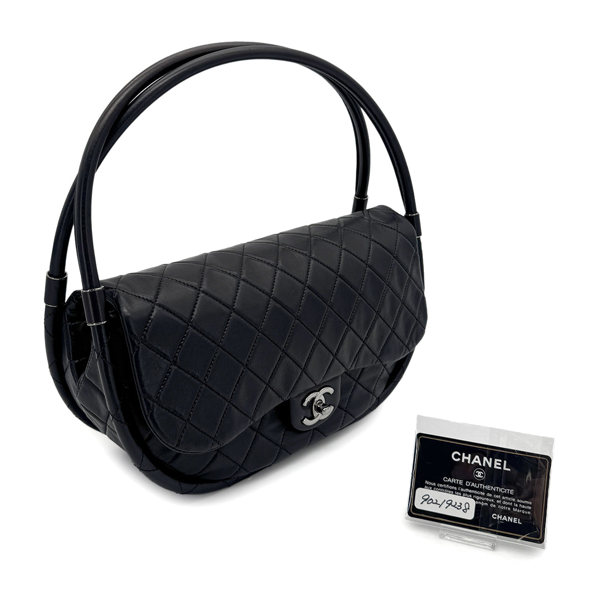 CHANEL HULA HOOP CROSS HAND BAG BLACK LAMB SKIN 90219238