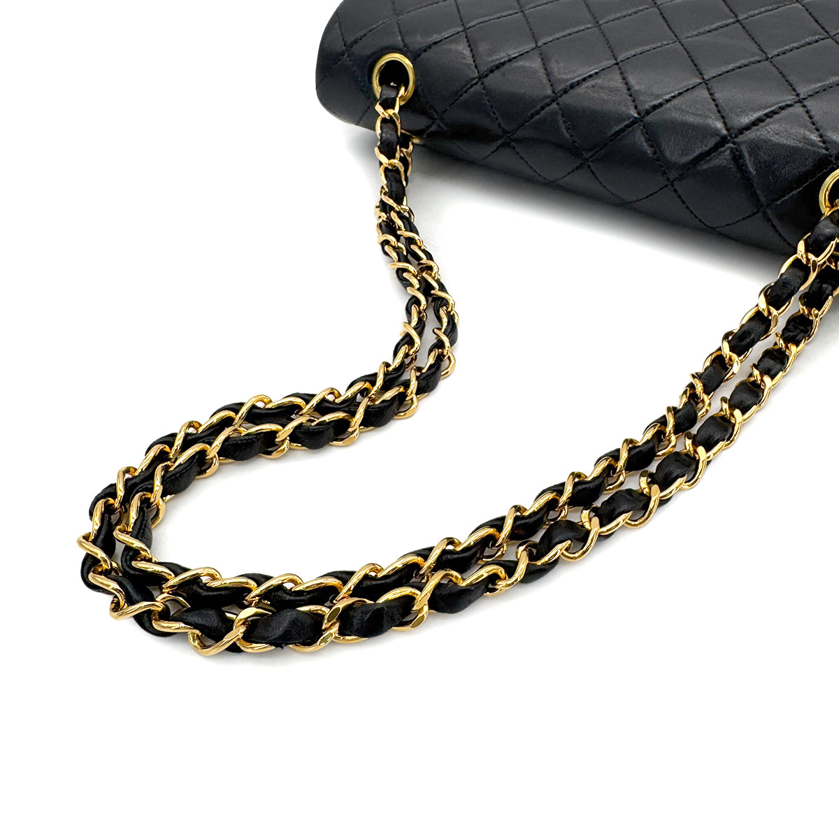 CHANEL VINTAGE CLASSIC FLAP MEDIUM CHAIN SHOULDER BAG BLACK LAMB SKIN 90219630
