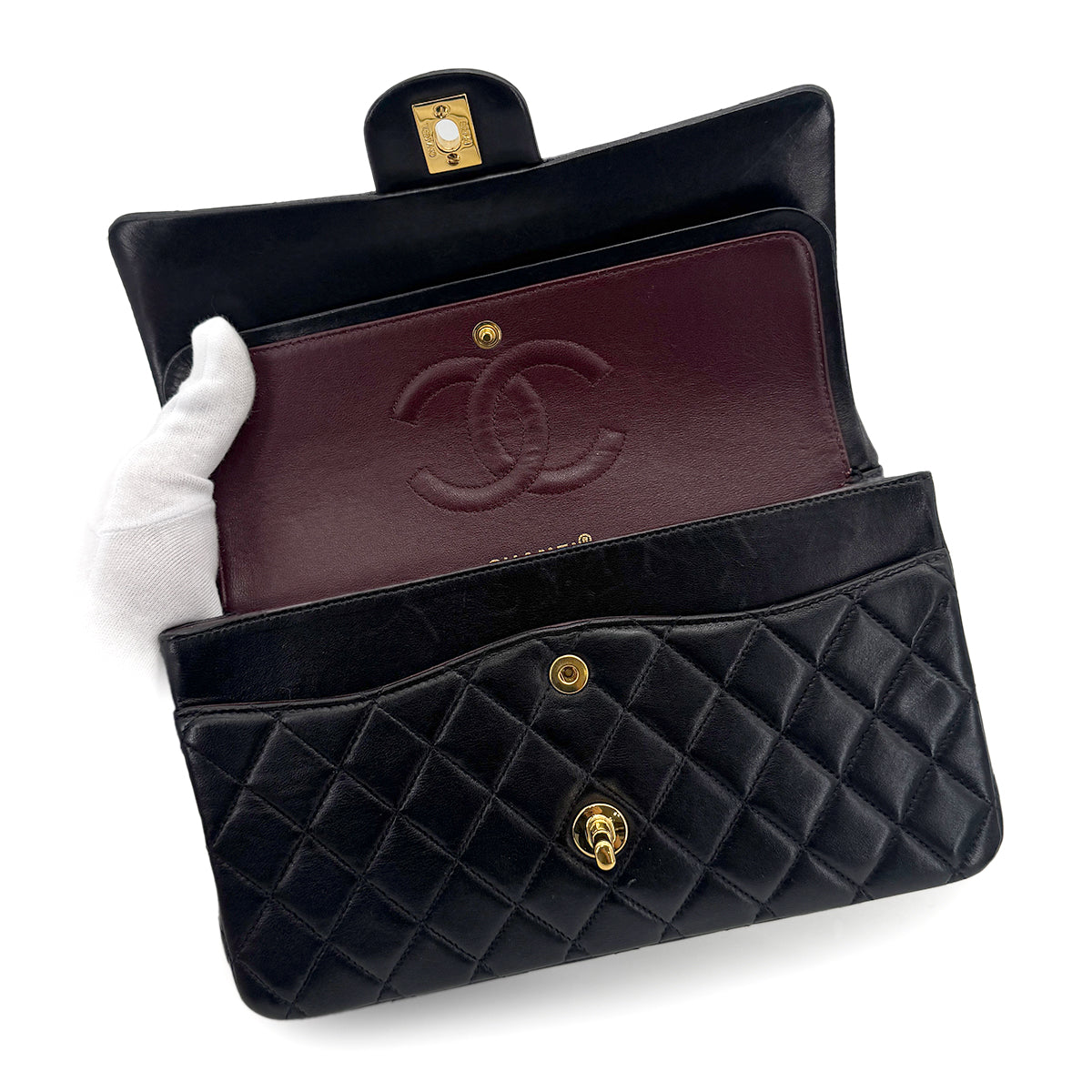 CHANEL VINTAGE CLASSIC FLAP MEDIUM CHAIN SHOULDER BAG BLACK LAMB SKIN 90219630