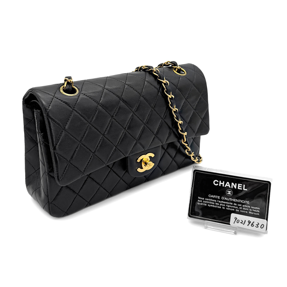 CHANEL VINTAGE CLASSIC FLAP MEDIUM CHAIN SHOULDER BAG BLACK LAMB SKIN 90219630