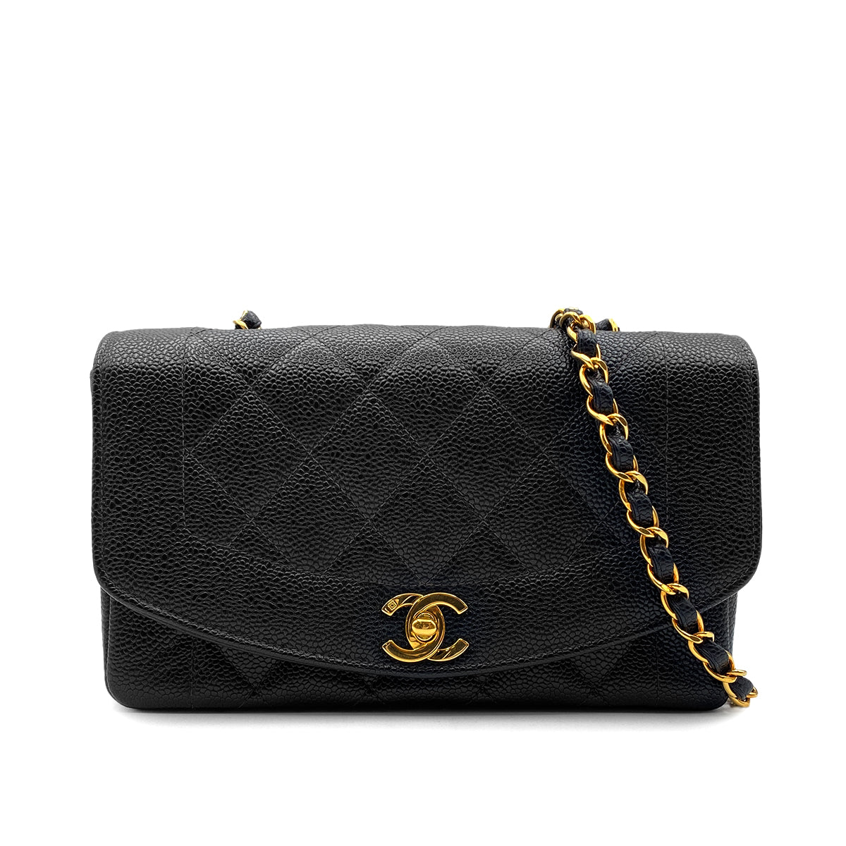 CHANEL VINTAGE DIANA SMALL CHAIN SHOULDER BAG BLACK CAVIAR SKIN 90219632