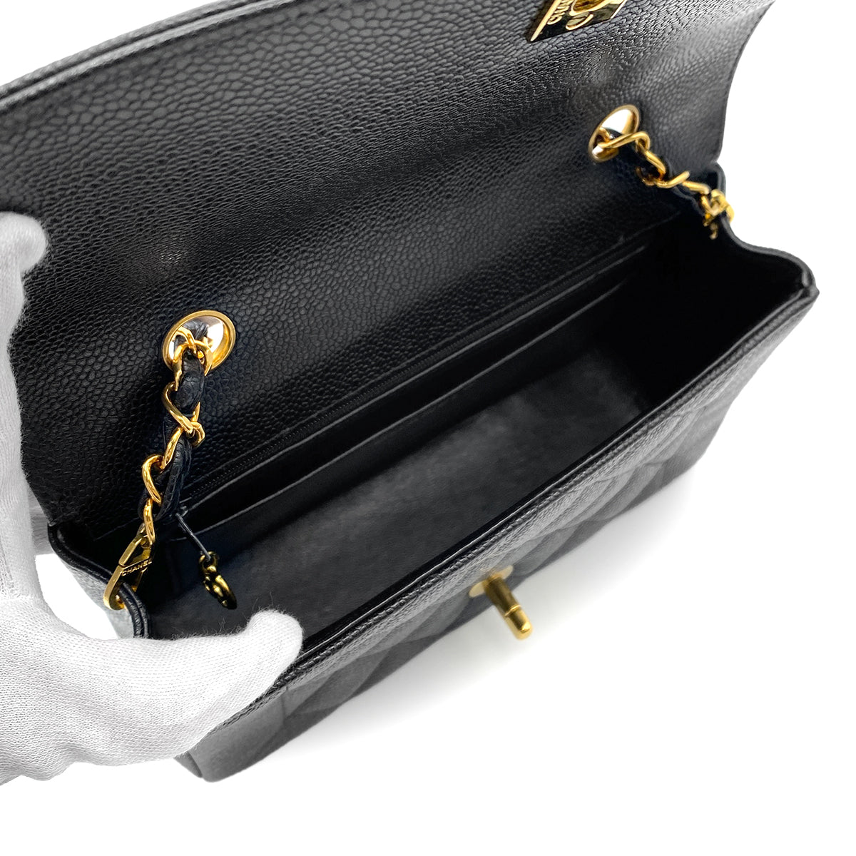 CHANEL VINTAGE DIANA SMALL CHAIN SHOULDER BAG BLACK CAVIAR SKIN 90219632