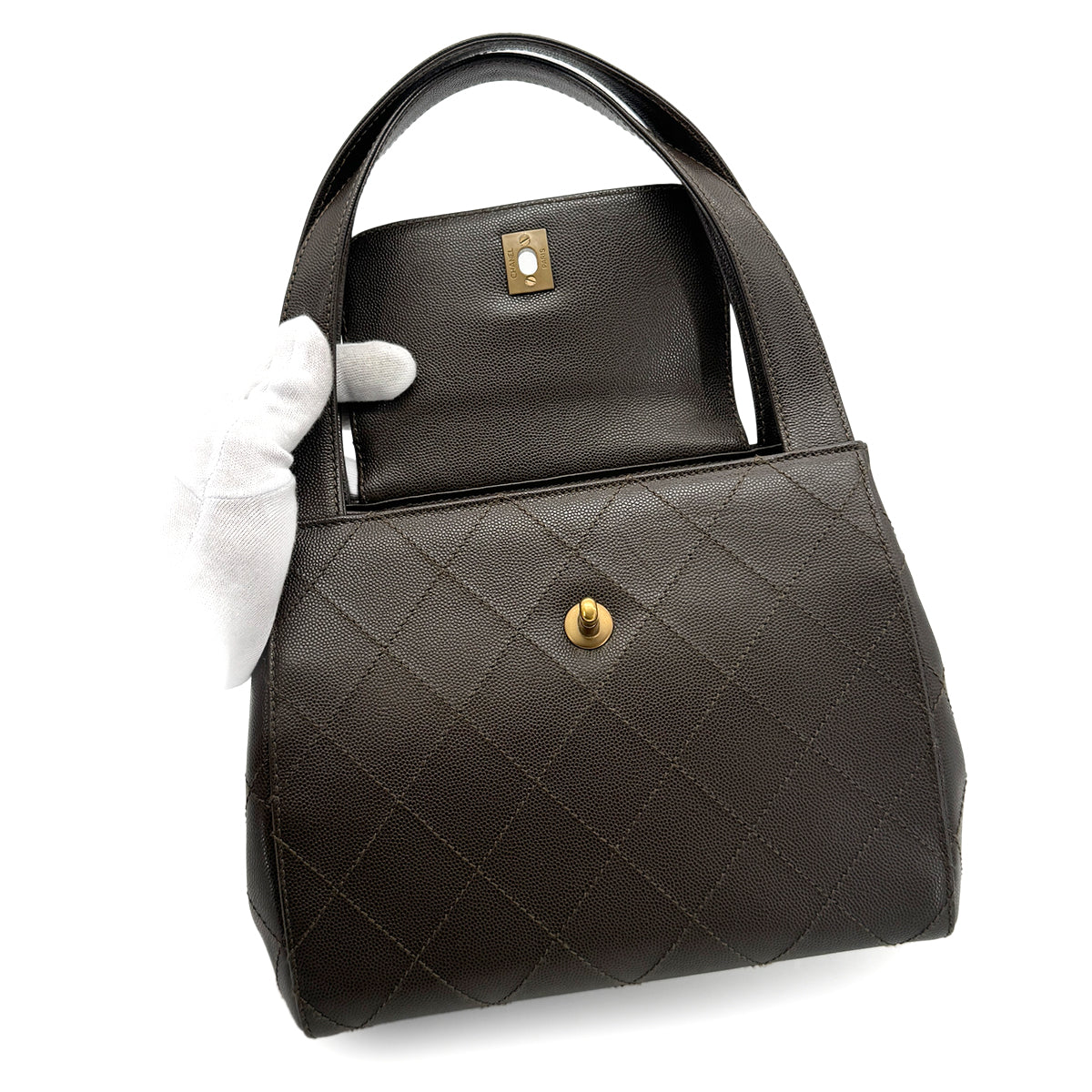 CHANEL VINTAGE HAND BAG KHAKI CAVIAR SKIN 90220259