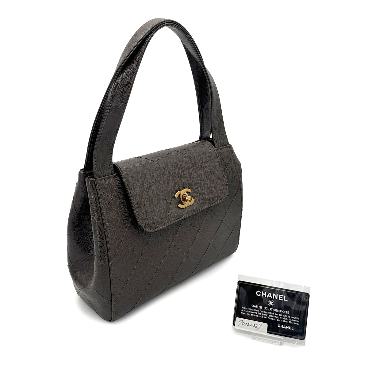 CHANEL VINTAGE HAND BAG KHAKI CAVIAR SKIN 90220259