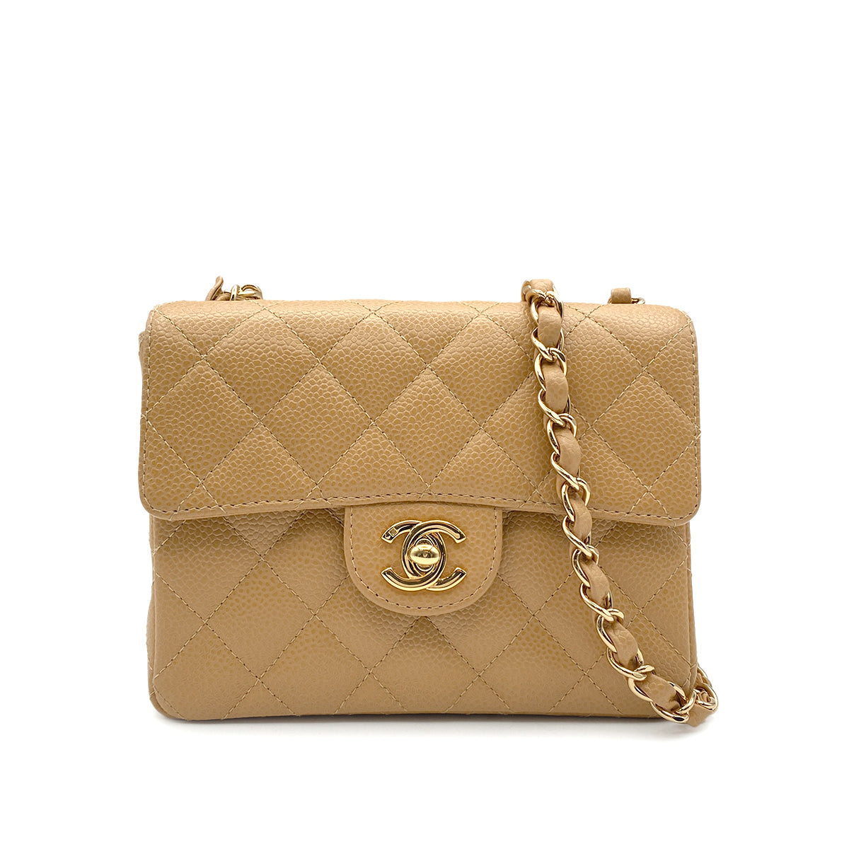 CHANEL VINTAGE MINI SQUARE 17 CHAIN SHOULDER BAG BEIGE CAVIAR SKIN 90220262
