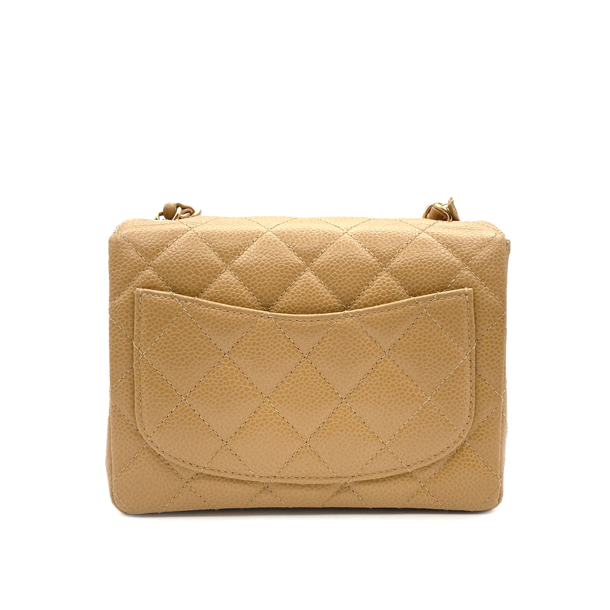 CHANEL VINTAGE MINI SQUARE 17 CHAIN SHOULDER BAG BEIGE CAVIAR SKIN 90220262