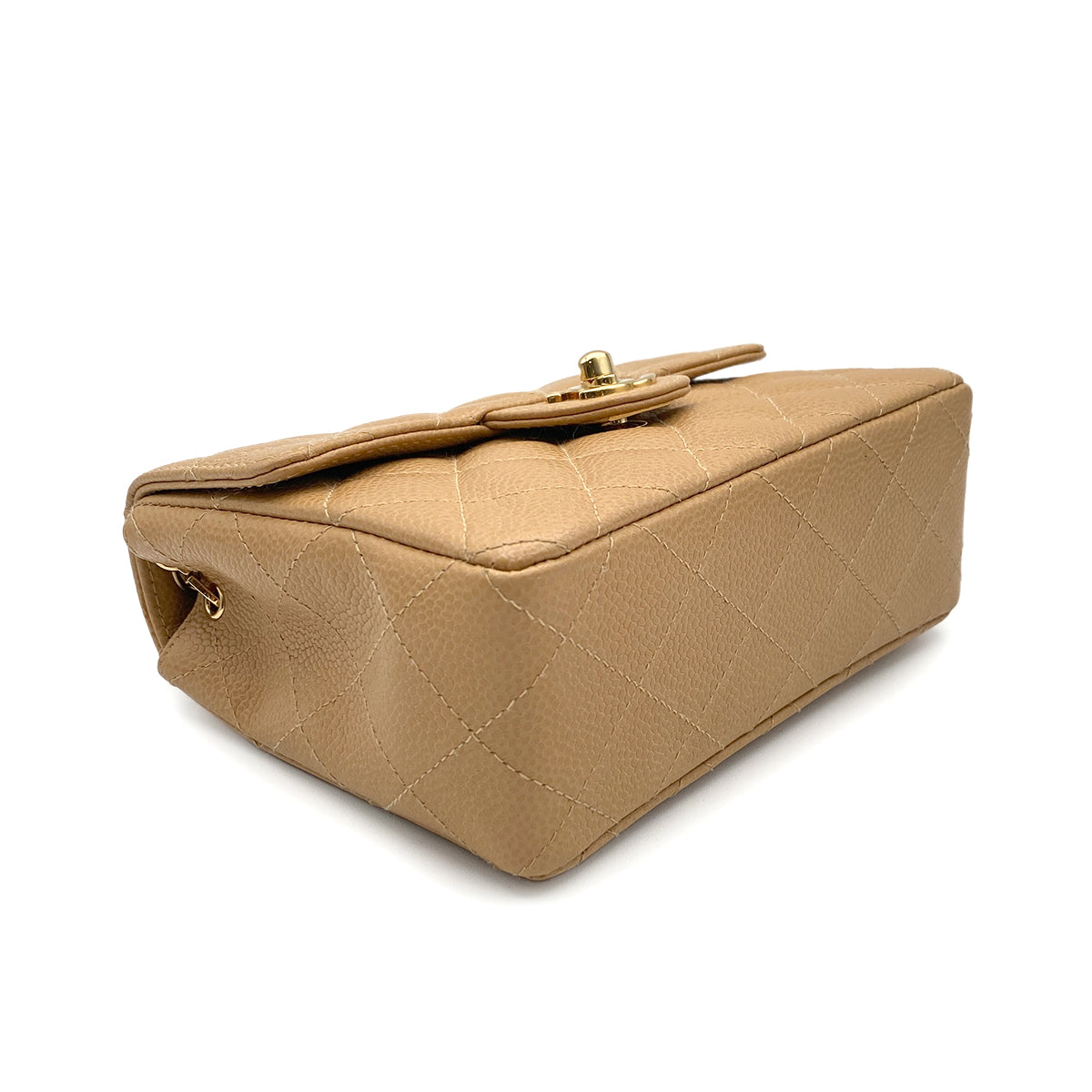 CHANEL VINTAGE MINI SQUARE 17 CHAIN SHOULDER BAG BEIGE CAVIAR SKIN 90220262