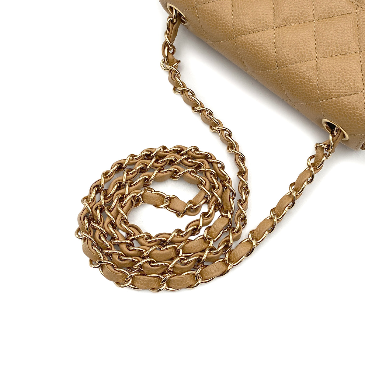 CHANEL VINTAGE MINI SQUARE 17 CHAIN SHOULDER BAG BEIGE CAVIAR SKIN 90220262