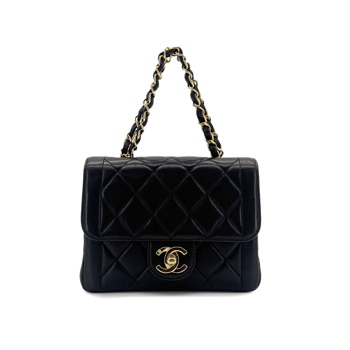 CHANEL VINTAGE MINI CHAIN HAND BAG BLACK LAMB SKIN 90220653