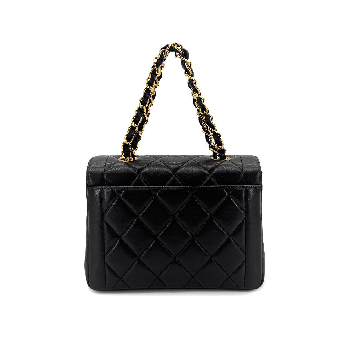 CHANEL VINTAGE MINI CHAIN HAND BAG BLACK LAMB SKIN 90220653