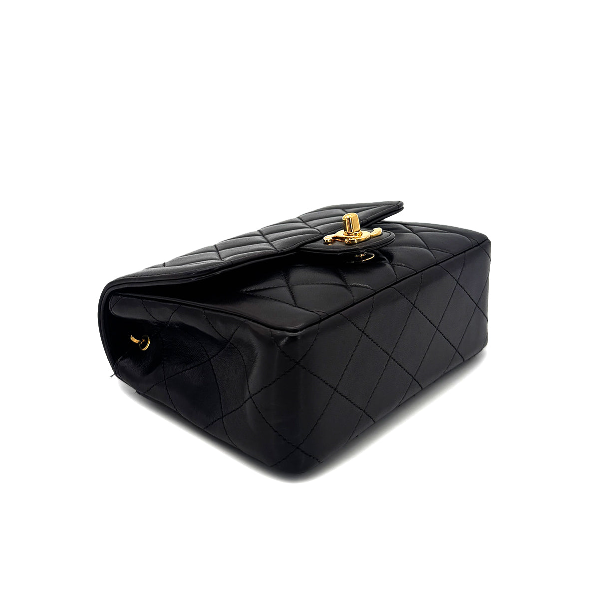 CHANEL VINTAGE MINI CHAIN HAND BAG BLACK LAMB SKIN 90220653