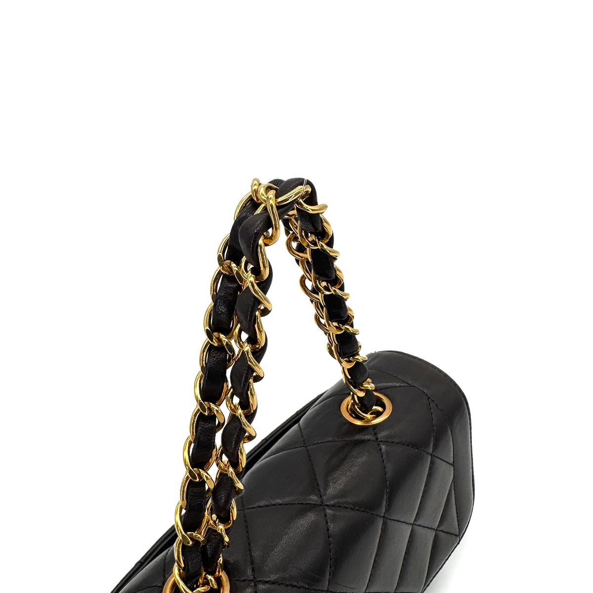 CHANEL VINTAGE MINI CHAIN HAND BAG BLACK LAMB SKIN 90220653