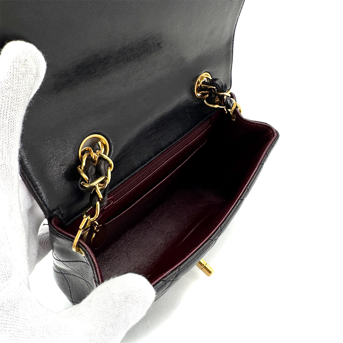 CHANEL VINTAGE MINI CHAIN HAND BAG BLACK LAMB SKIN 90220653