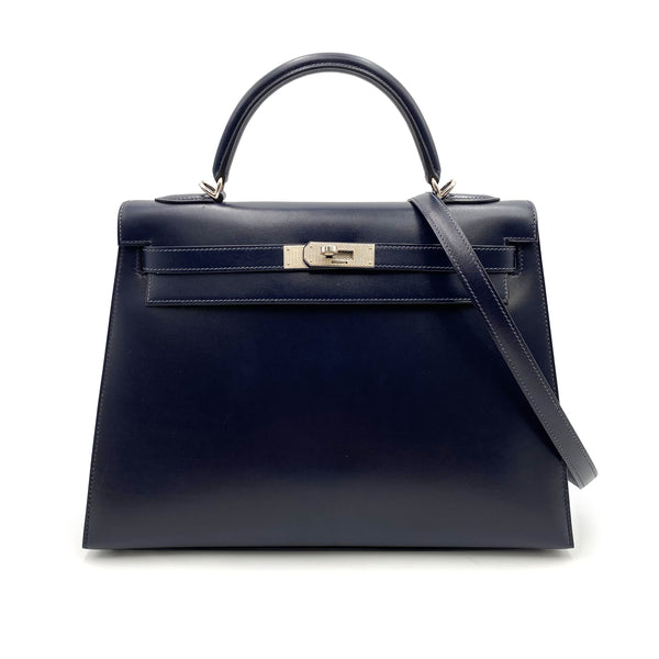 HERMES KELLY 32 SELLIER GUILLOCHE NAVY BOXCALF HAND SHOULDER BAG □G SHW 90221030 - PURPOSE