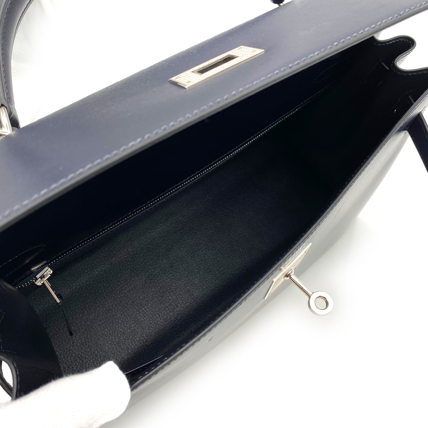 HERMES KELLY 32 SELLIER GUILLOCHE NAVY BOXCALF HAND SHOULDER BAG □G SHW 90221030