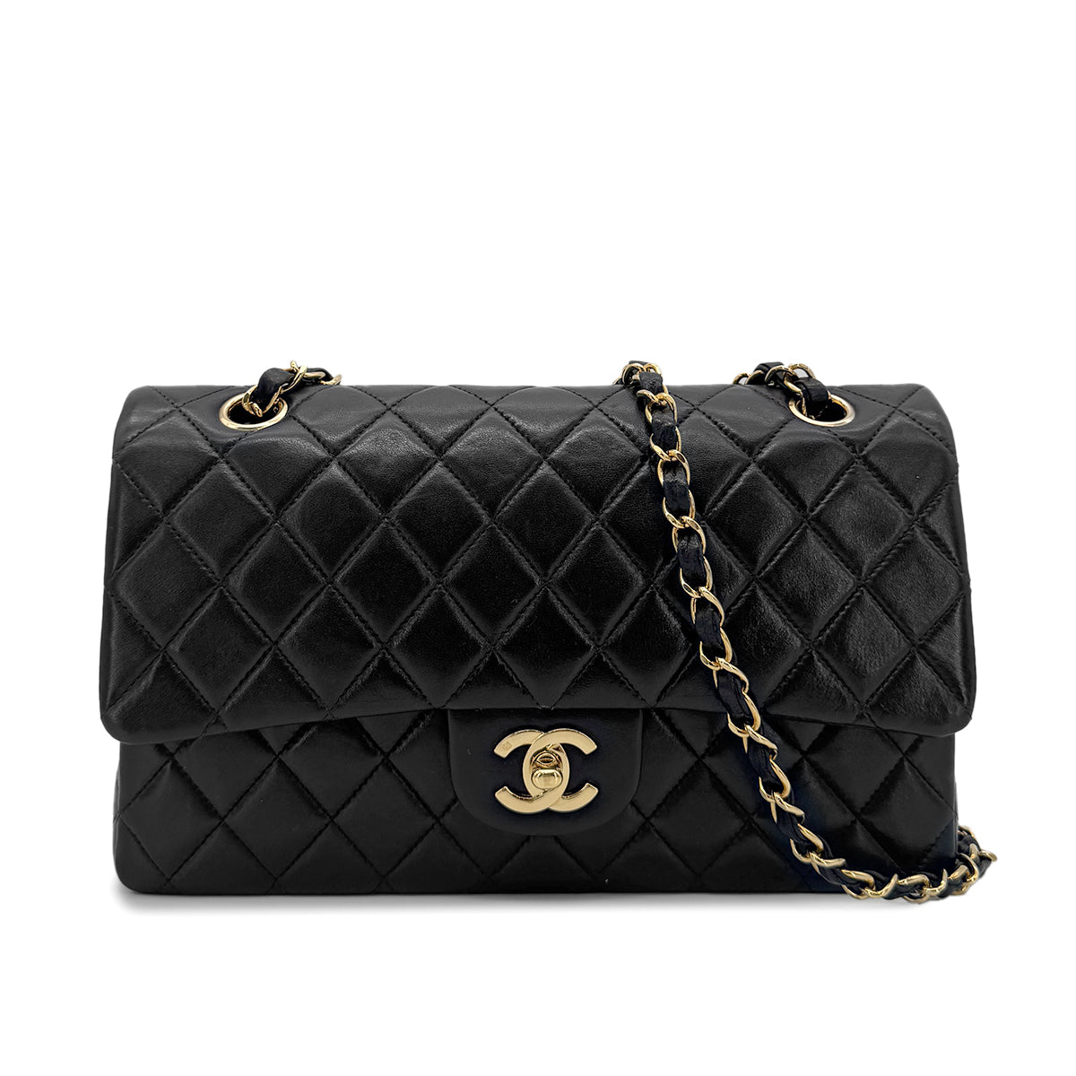 CHANEL VINTAGE CLASSIC FLAP MEDIUM CHAIN SHOULDER BAG BLACK LAMB SKIN 90221257