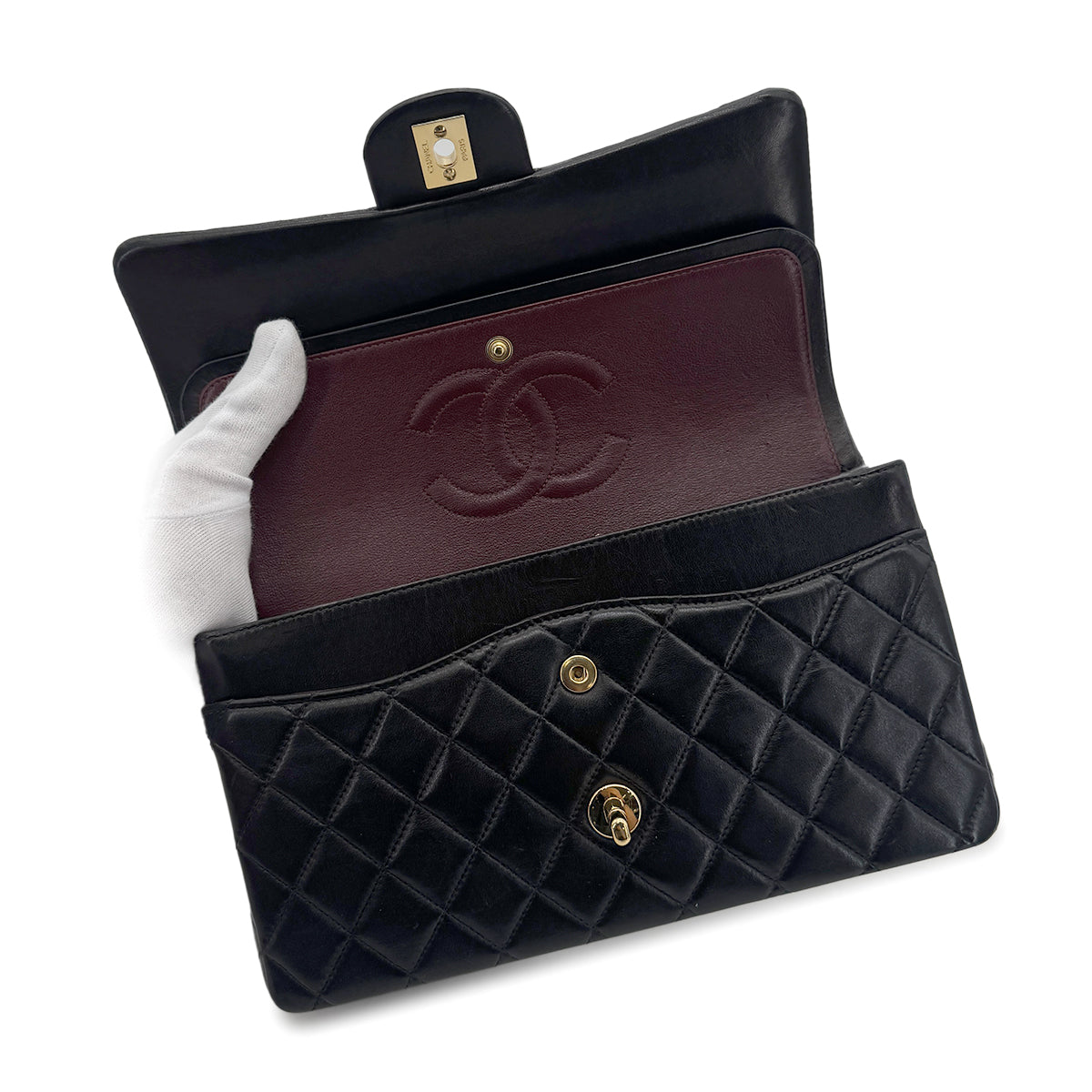 CHANEL VINTAGE CLASSIC FLAP MEDIUM CHAIN SHOULDER BAG BLACK LAMB SKIN 90221257