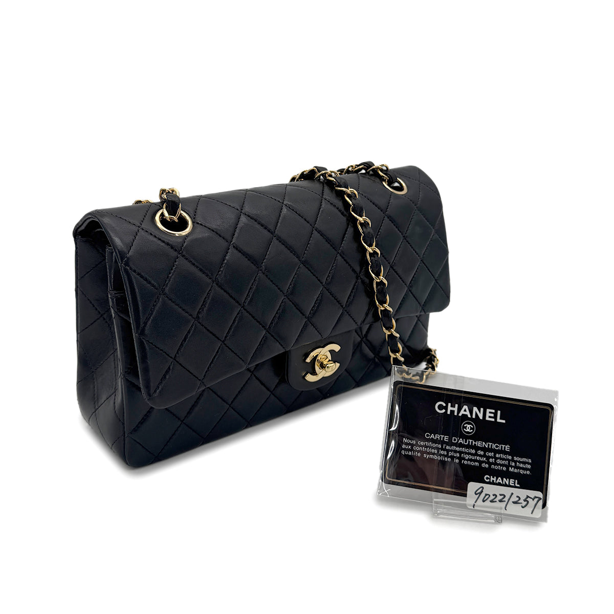 CHANEL VINTAGE CLASSIC FLAP MEDIUM CHAIN SHOULDER BAG BLACK LAMB SKIN 90221257