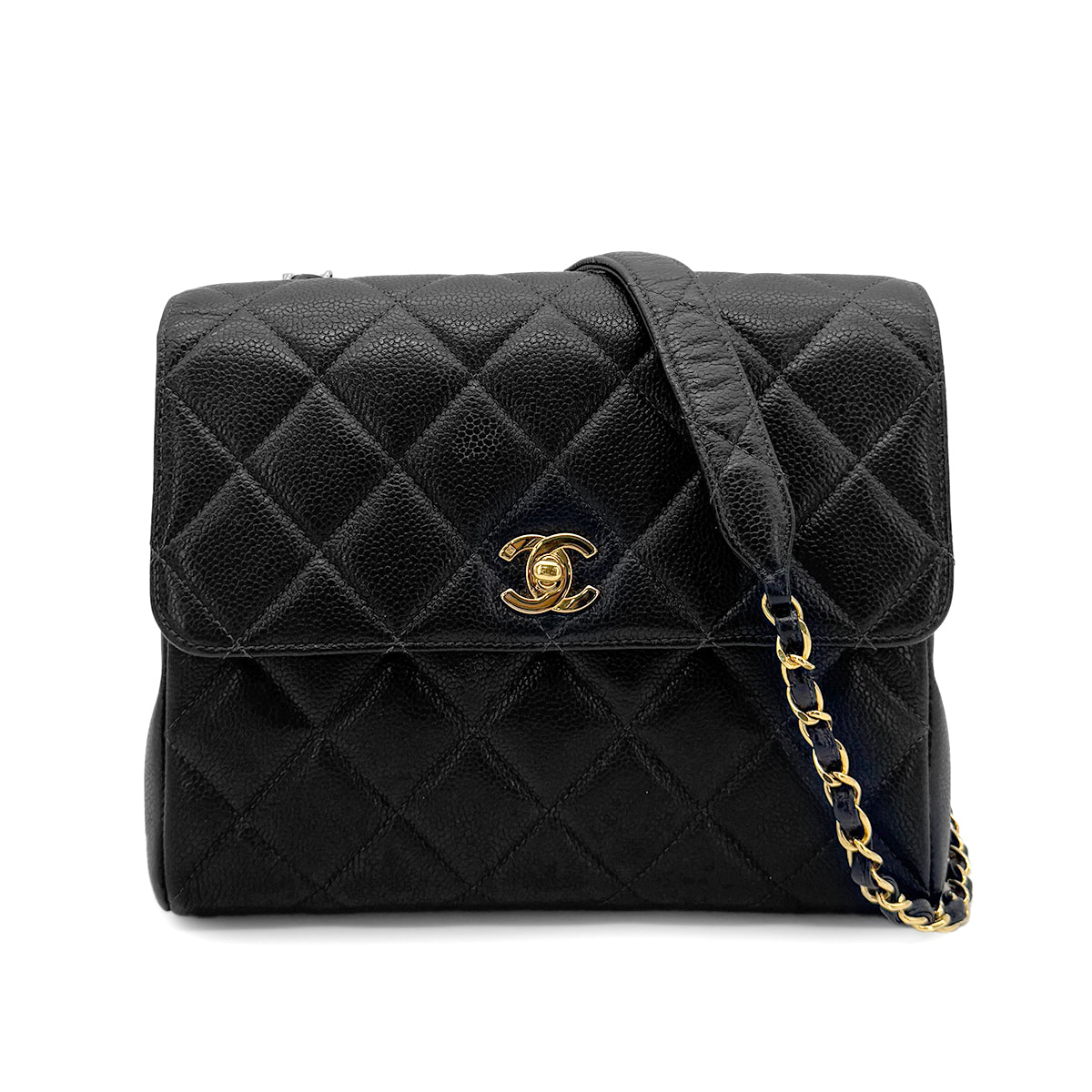 CHANEL VINTAGE CHAIN SHOULDER BAG BLACK CAIVAR SKIN 90222290
