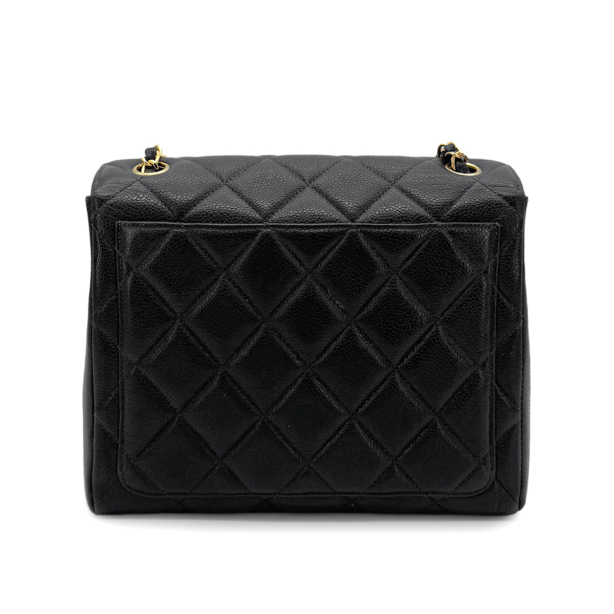 CHANEL VINTAGE CHAIN SHOULDER BAG BLACK CAIVAR SKIN 90222290