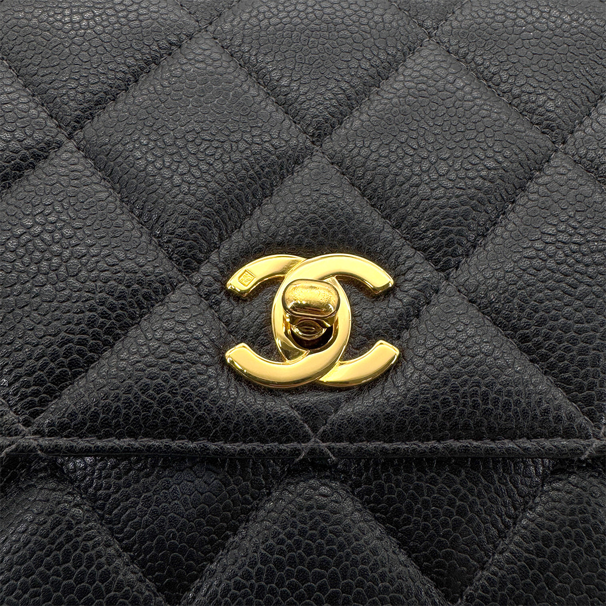 CHANEL VINTAGE CHAIN SHOULDER BAG BLACK CAIVAR SKIN 90222290
