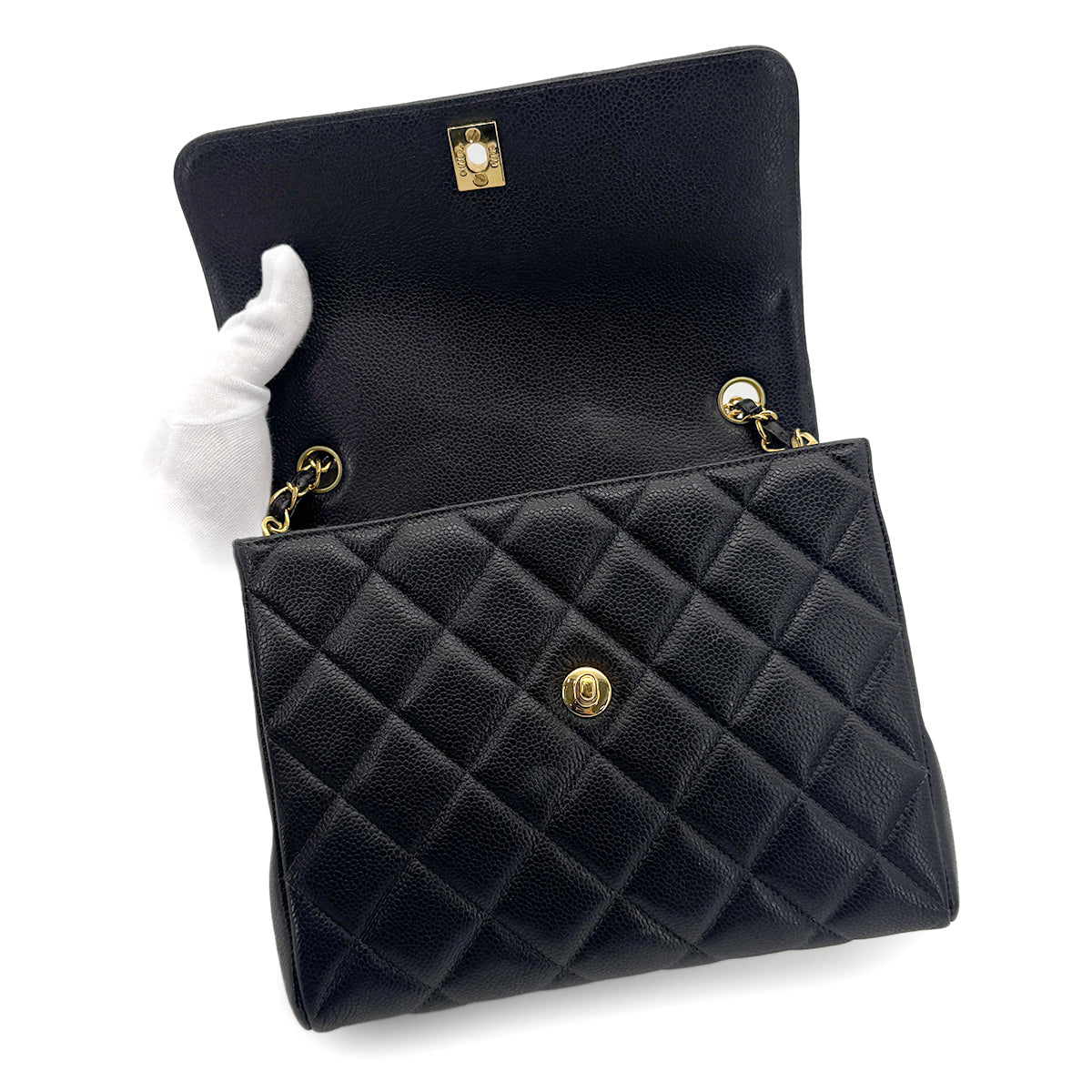CHANEL VINTAGE CHAIN SHOULDER BAG BLACK CAIVAR SKIN 90222290