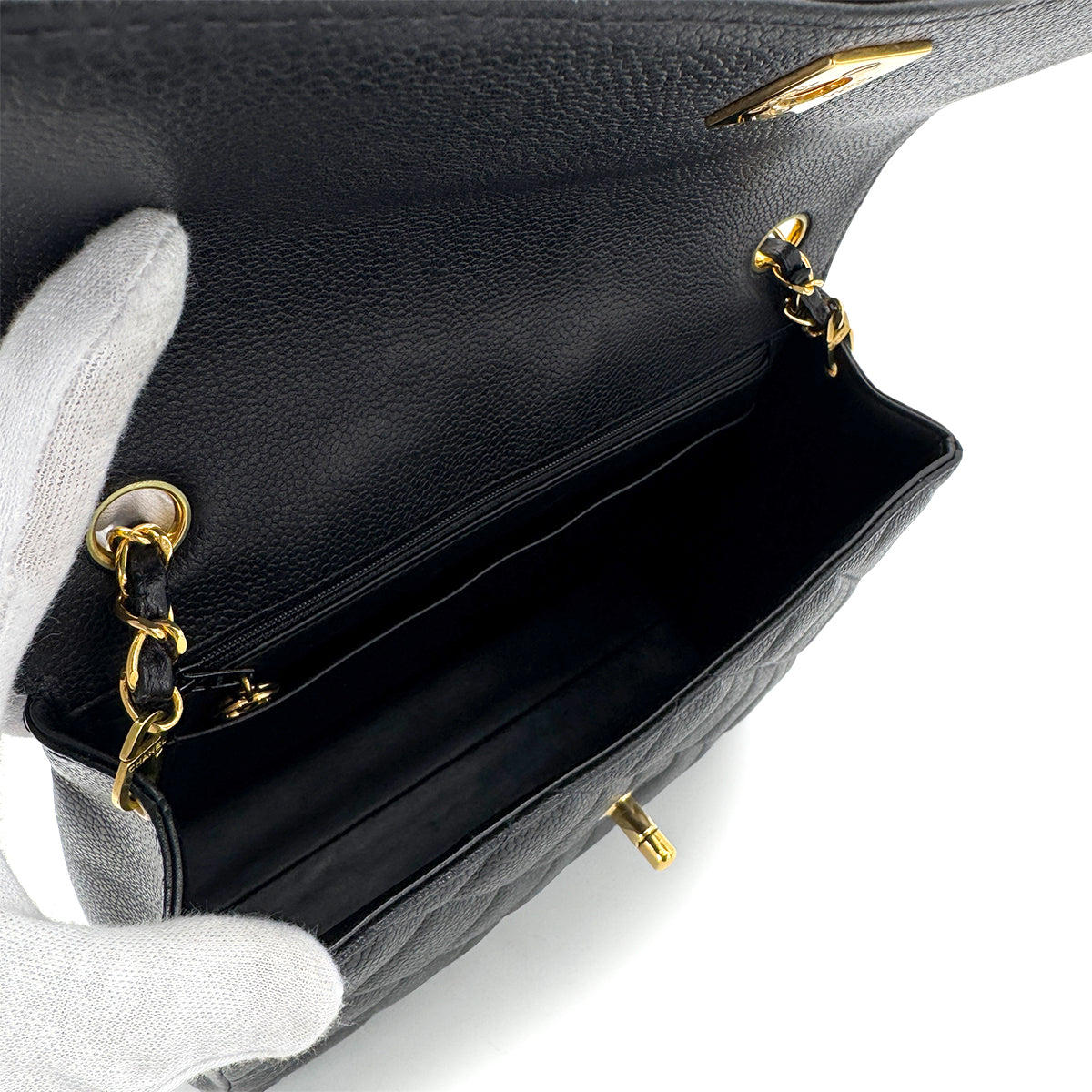 CHANEL VINTAGE CHAIN SHOULDER BAG BLACK CAIVAR SKIN 90222290