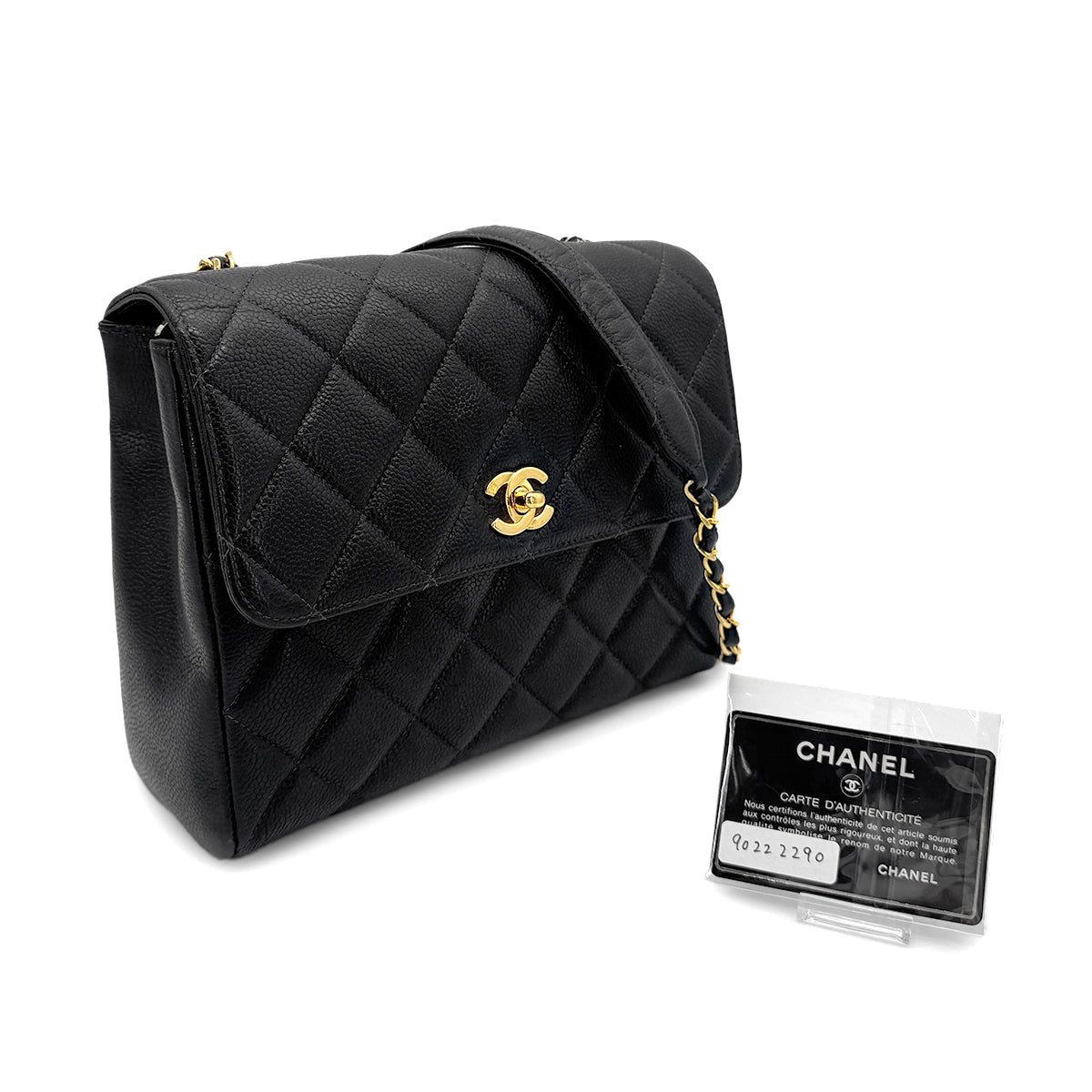 CHANEL VINTAGE CHAIN SHOULDER BAG BLACK CAIVAR SKIN 90222290