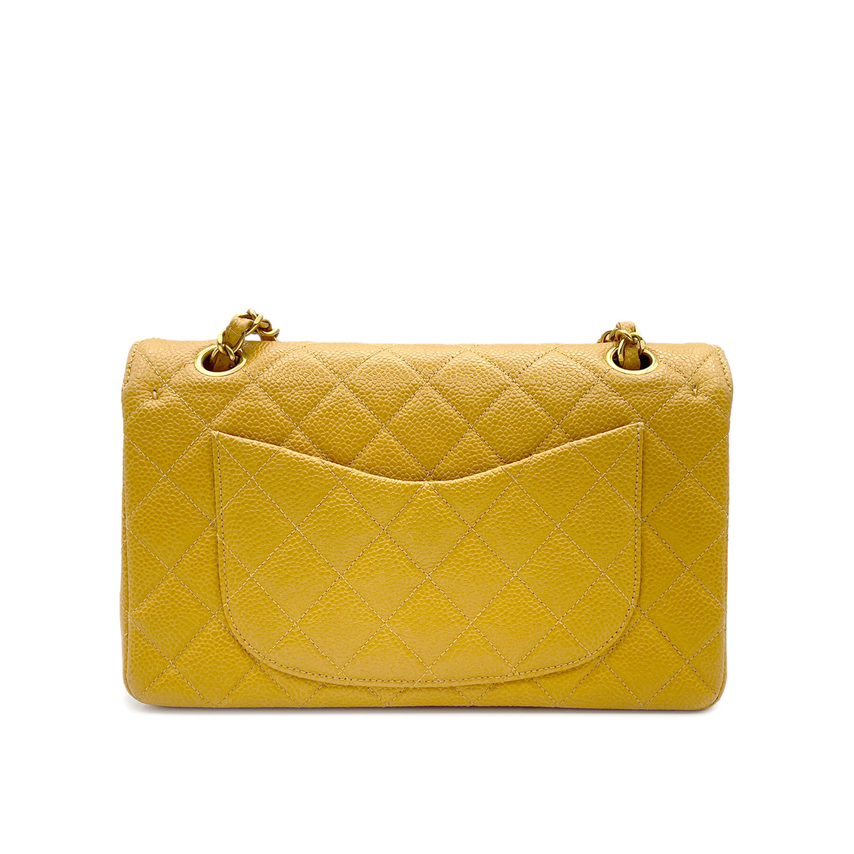 CHANEL VINTAGE CLASSIC FLAP SMALL CHAIN SHOULDER BAG YELLOW CAVIAR SKIN 90223186