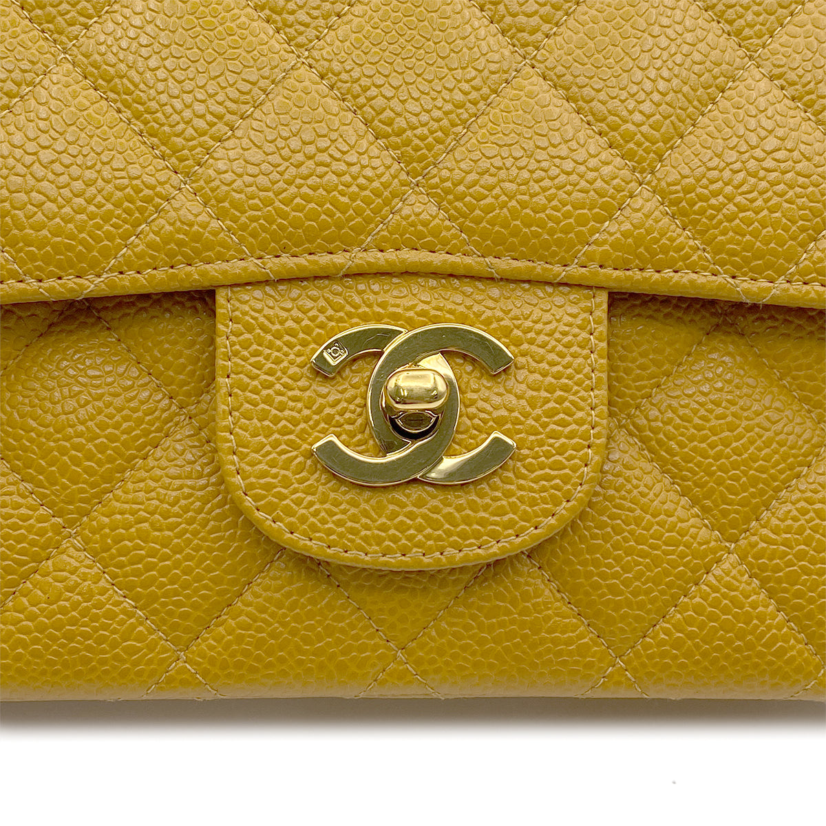 CHANEL VINTAGE CLASSIC FLAP SMALL CHAIN SHOULDER BAG YELLOW CAVIAR SKIN 90223186