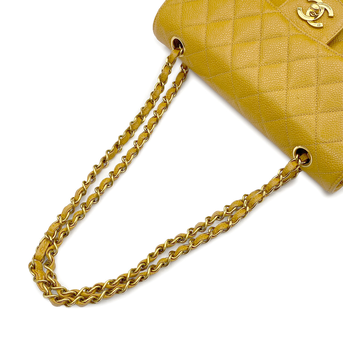 CHANEL VINTAGE CLASSIC FLAP SMALL CHAIN SHOULDER BAG YELLOW CAVIAR SKIN 90223186