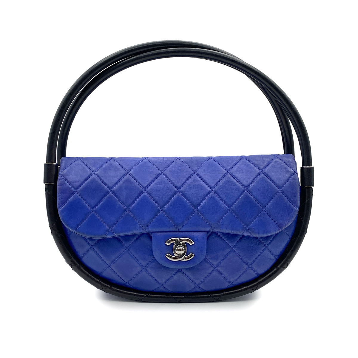 CHANEL HULA HOOP CROSS HAND BAG BLUE BLACK LAMB SKIN 90223218