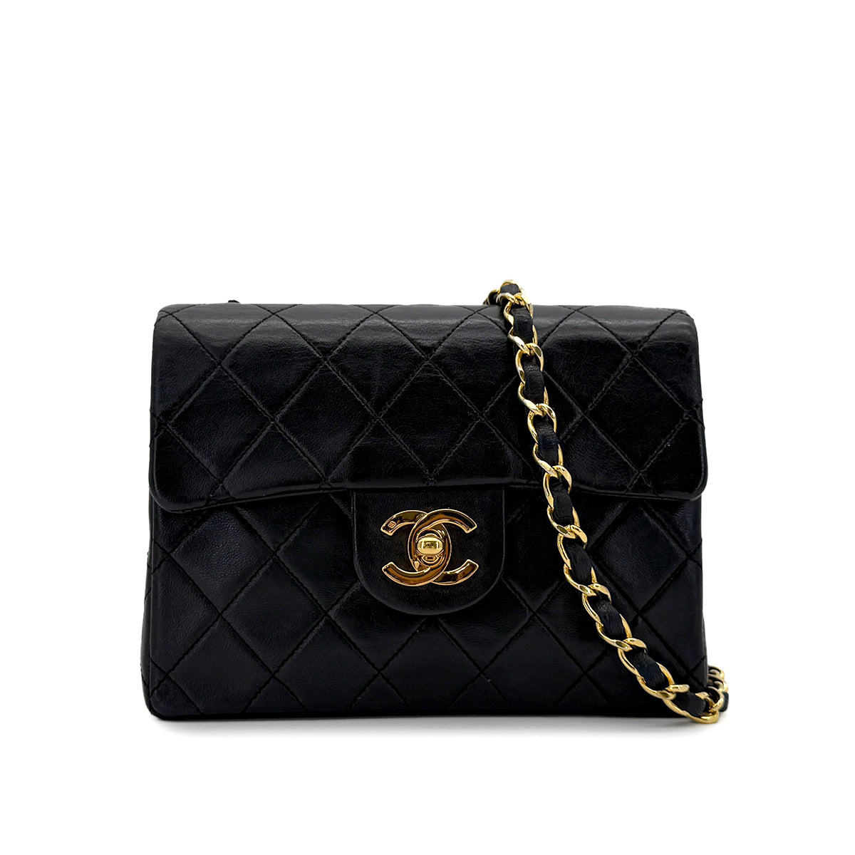 CHANEL VINTAGE MINI SQUARE 17 CHAIN SHOULDER BAG BLACK LAMB SKIN 90223260