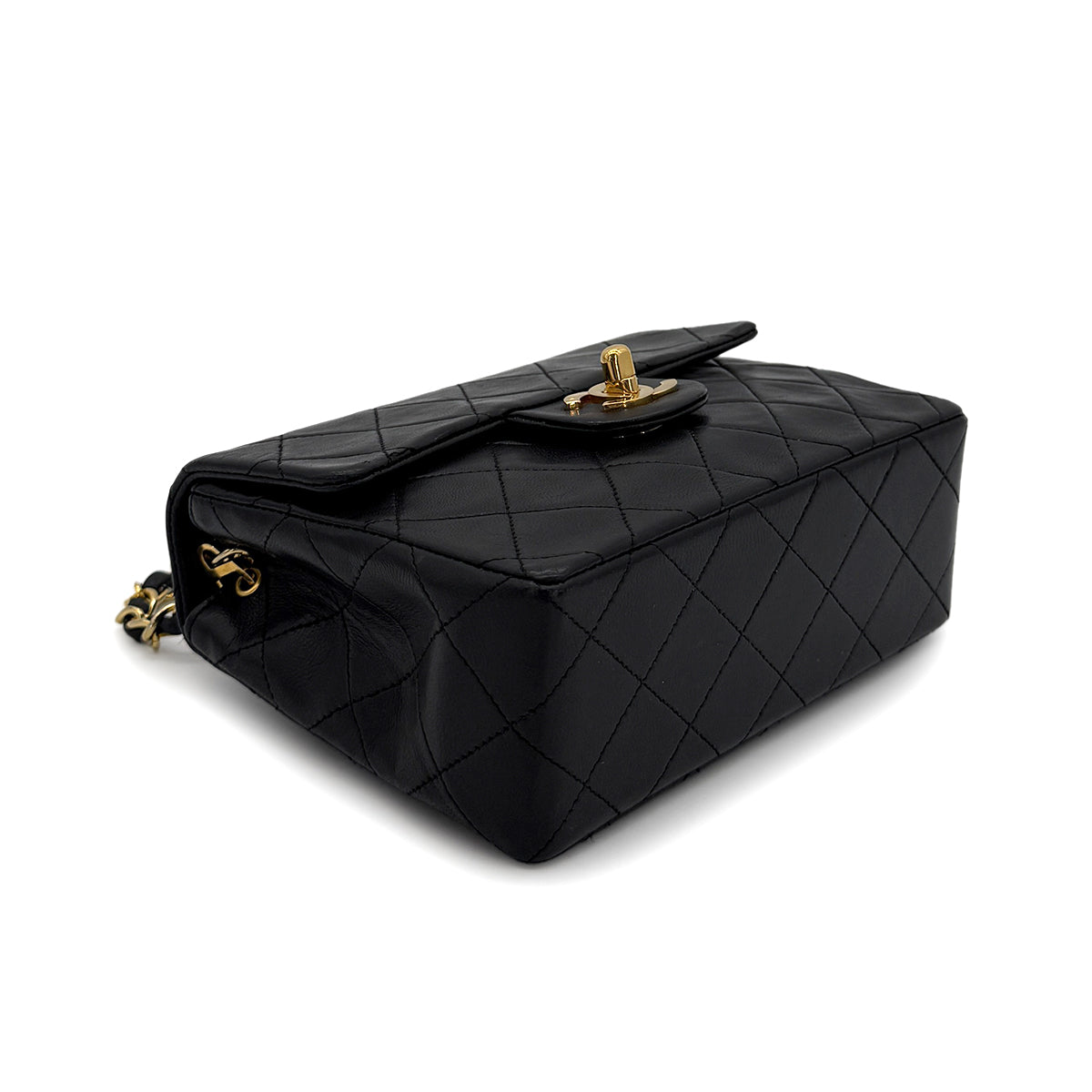 CHANEL VINTAGE MINI SQUARE 17 CHAIN SHOULDER BAG BLACK LAMB SKIN 90223260