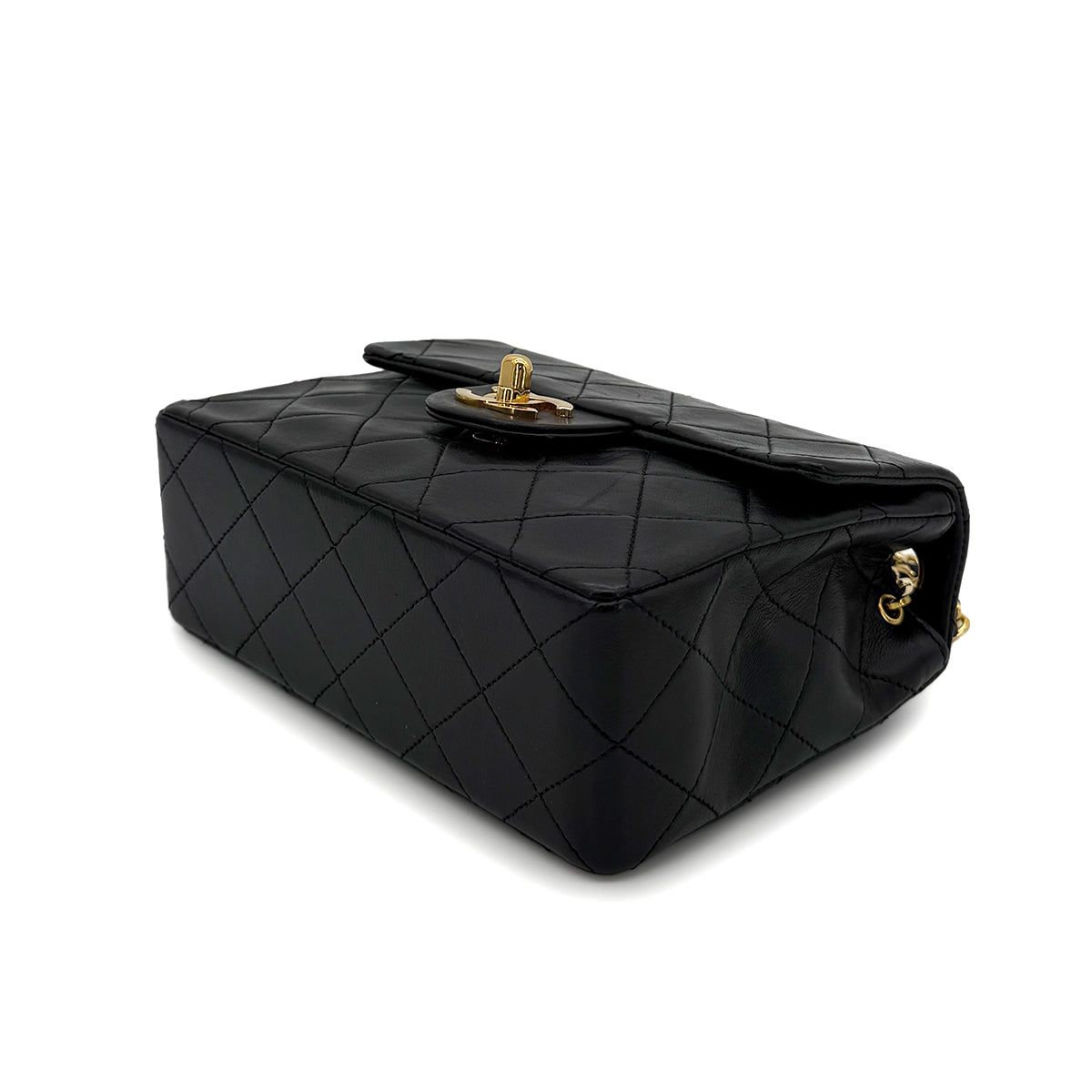 CHANEL VINTAGE MINI SQUARE 17 CHAIN SHOULDER BAG BLACK LAMB SKIN 90223260