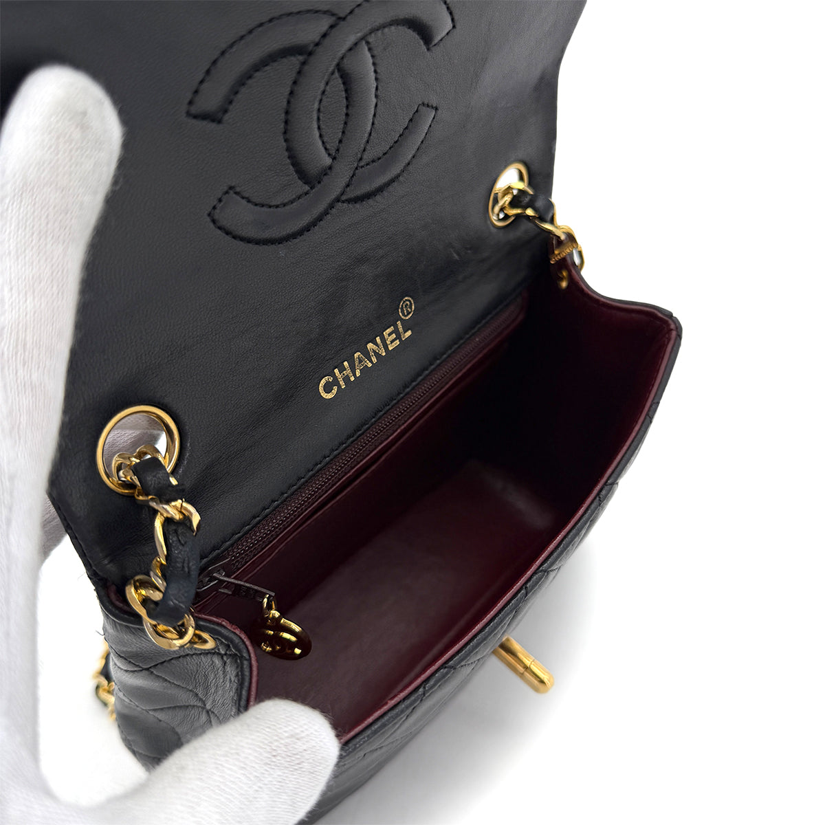 CHANEL VINTAGE MINI SQUARE 17 CHAIN SHOULDER BAG BLACK LAMB SKIN 90223260