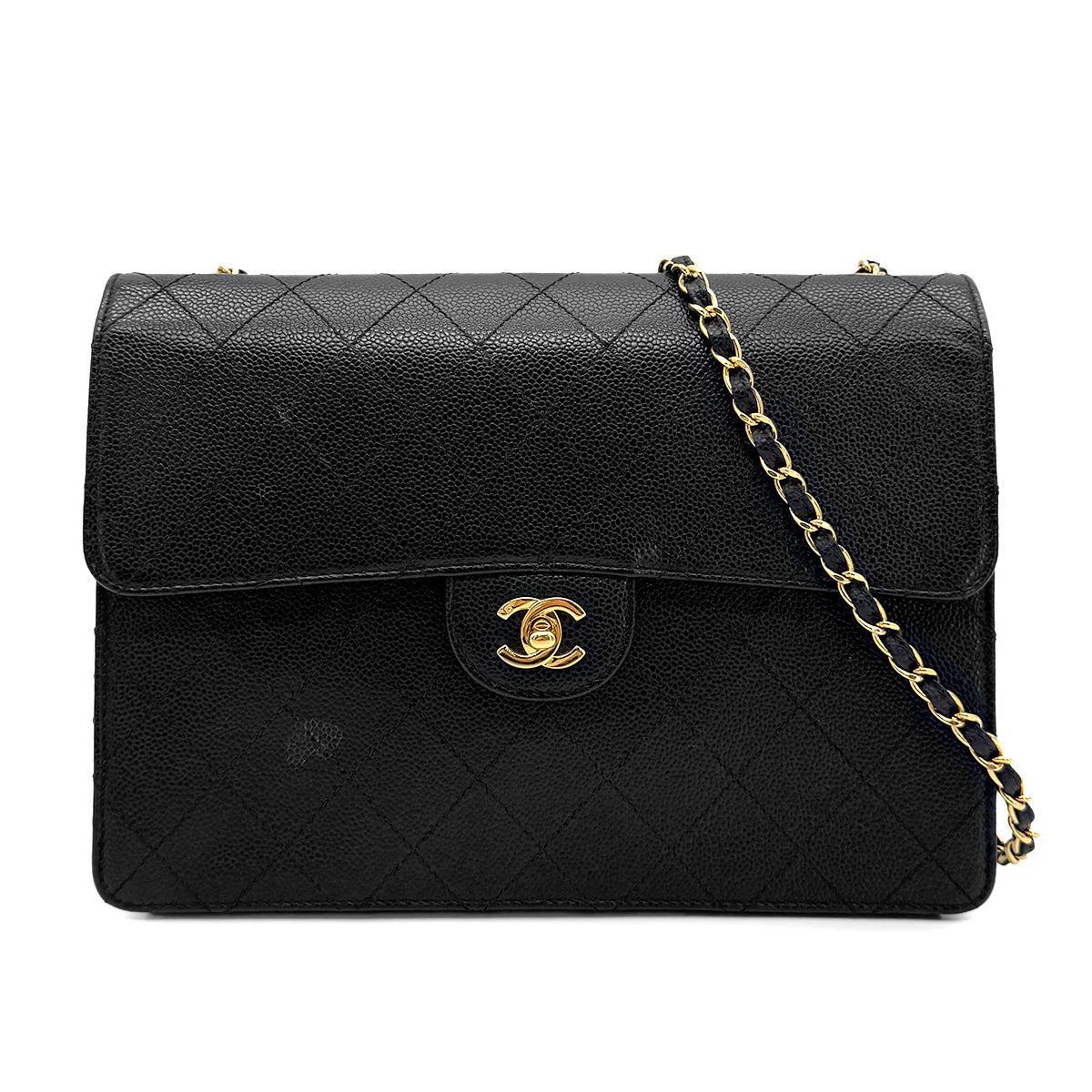 CHANEL VINTAGE CHAIN SHOULDER BAG BLACK CAVIAR SKIN 90223264