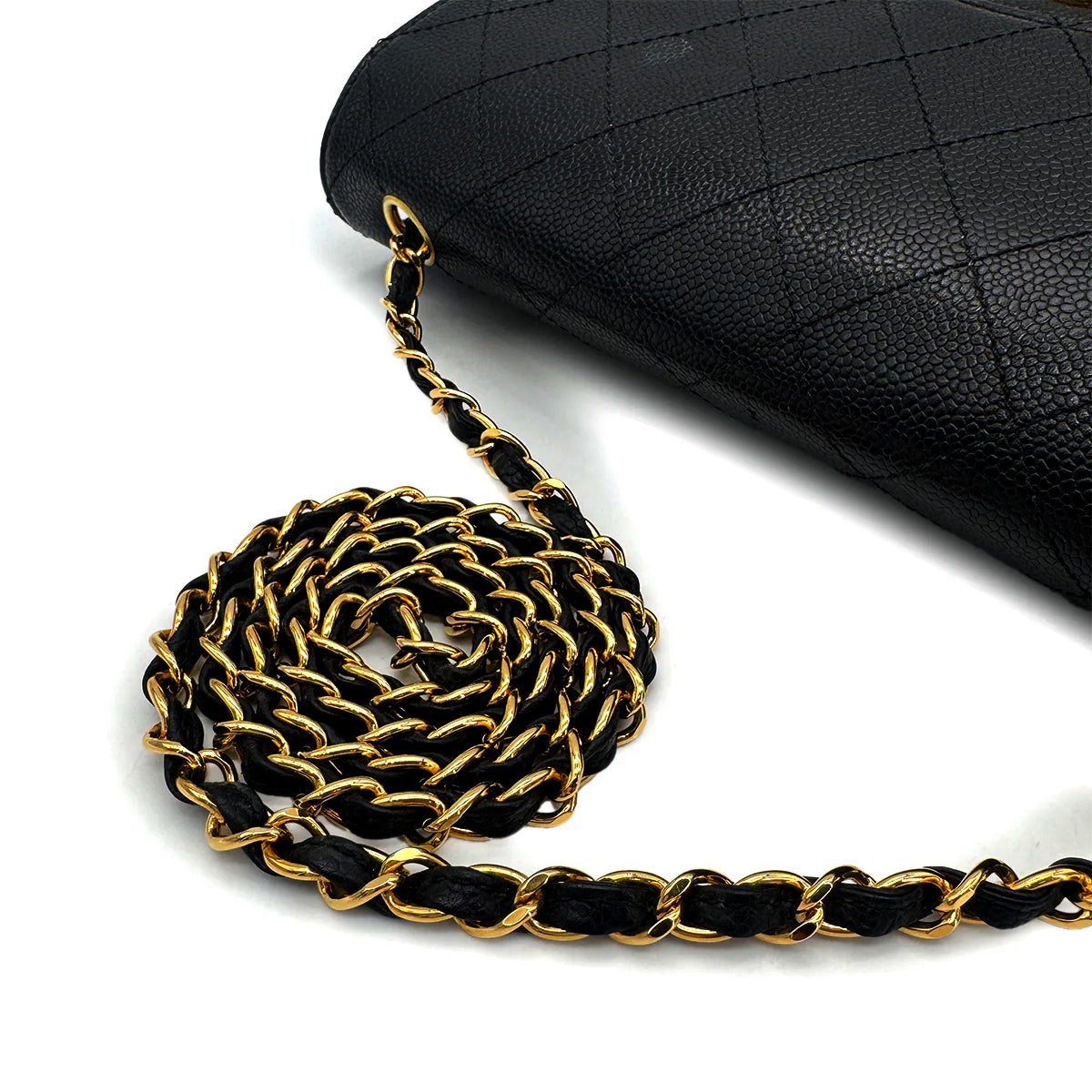 CHANEL VINTAGE CHAIN SHOULDER BAG BLACK CAVIAR SKIN 90223264