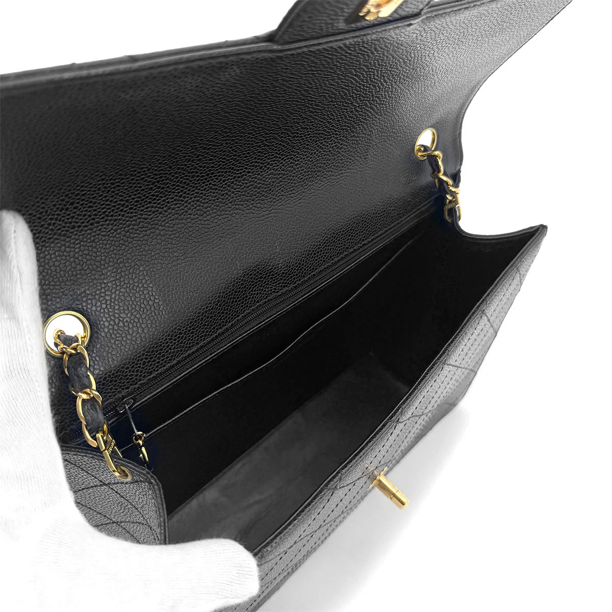 CHANEL VINTAGE CHAIN SHOULDER BAG BLACK CAVIAR SKIN 90223264