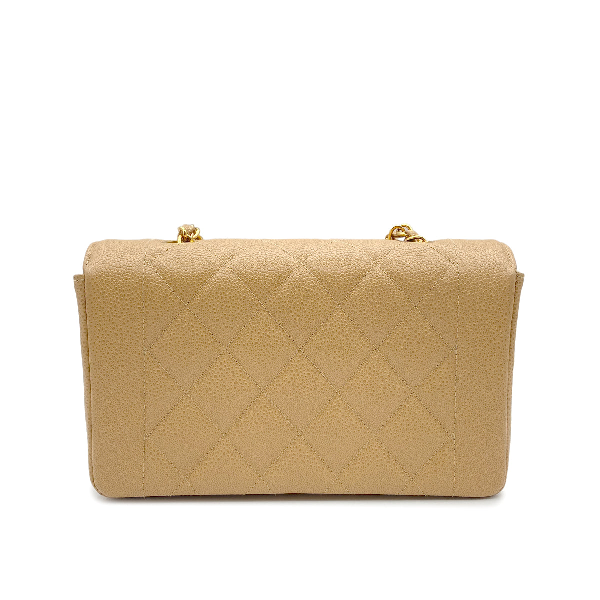 CHANEL VINTAGE DIANA SMALL CHAIN SHOULDER BAG BEIGE CAIVAR SKIN 90223306