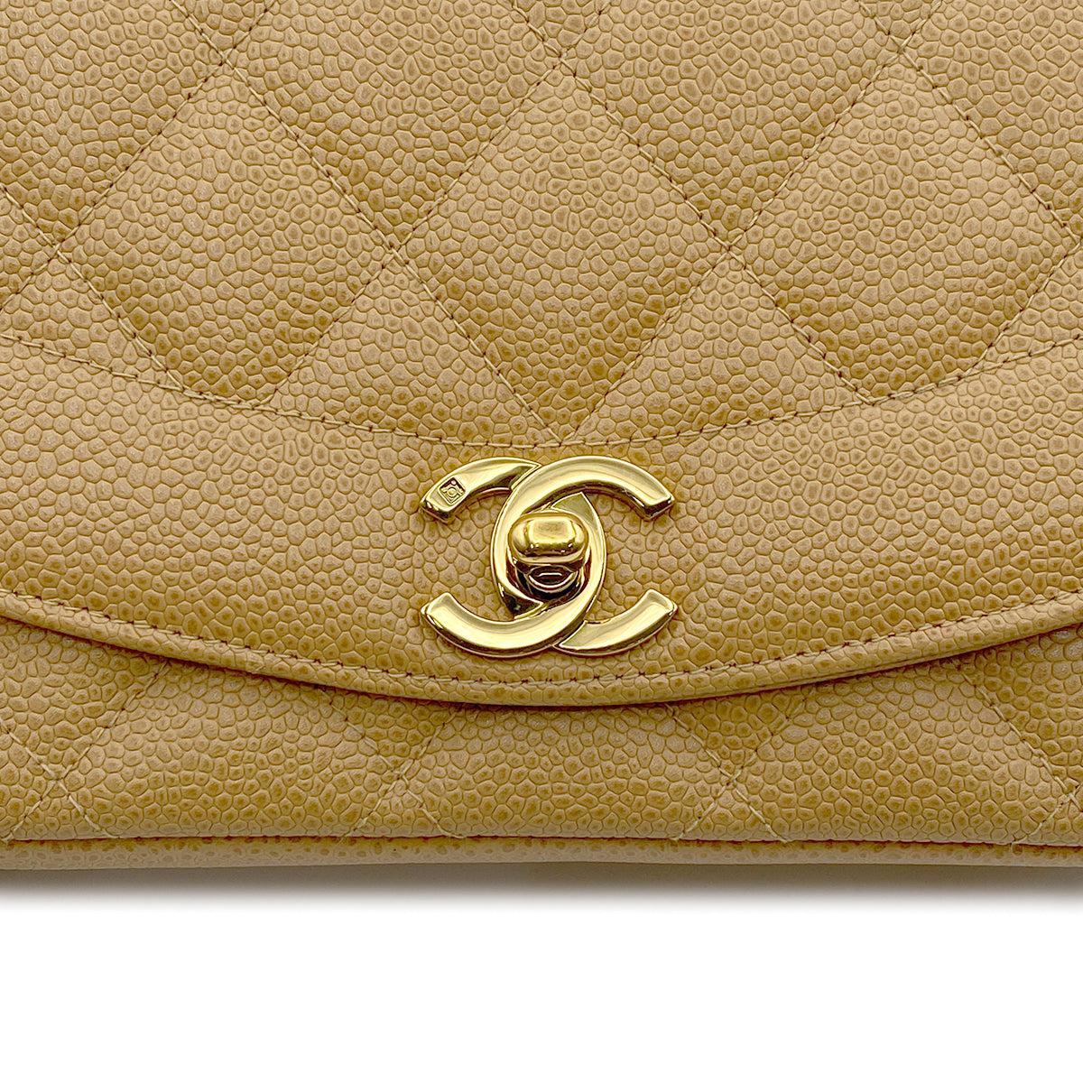 CHANEL VINTAGE DIANA SMALL CHAIN SHOULDER BAG BEIGE CAIVAR SKIN 90223306