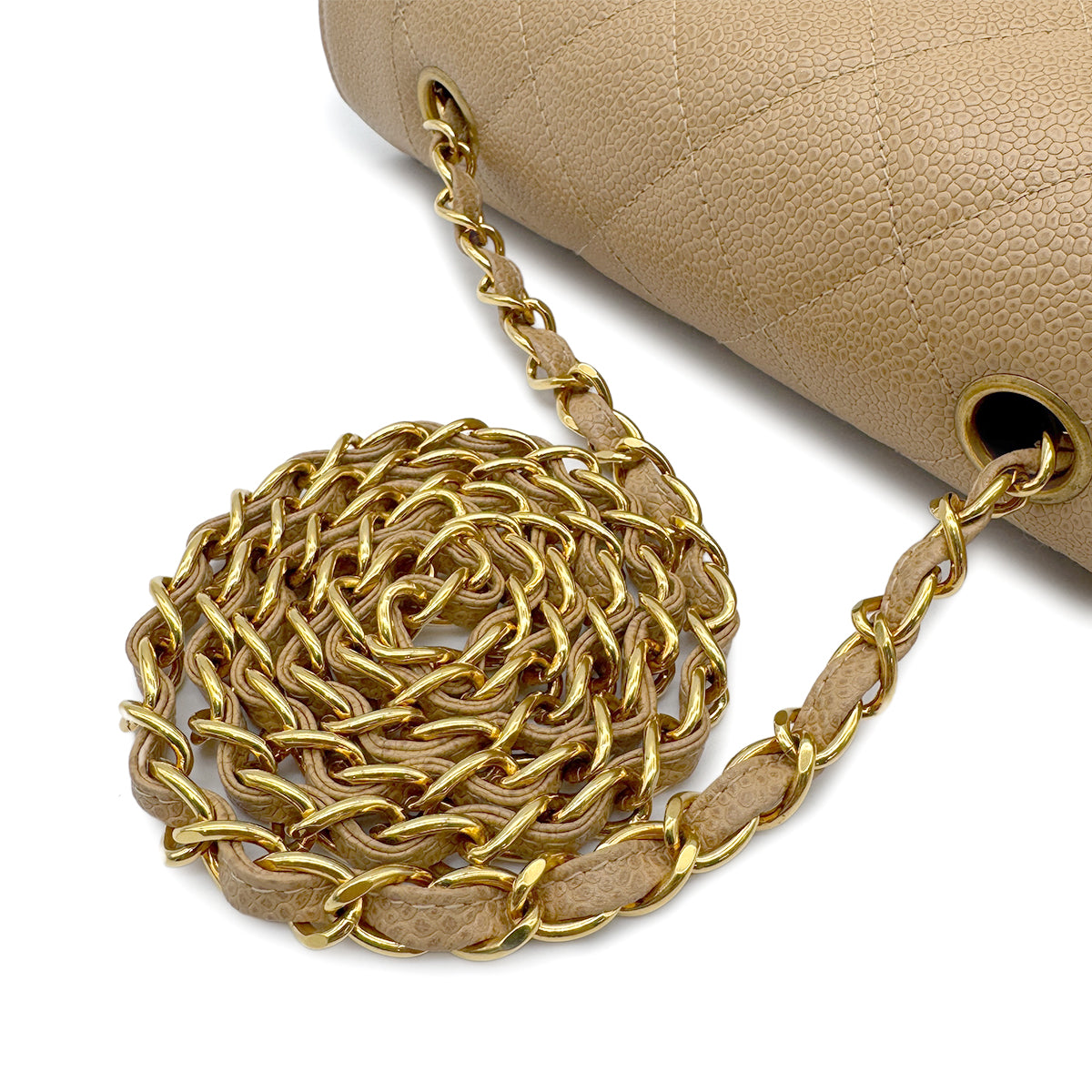 CHANEL VINTAGE DIANA SMALL CHAIN SHOULDER BAG BEIGE CAIVAR SKIN 90223306