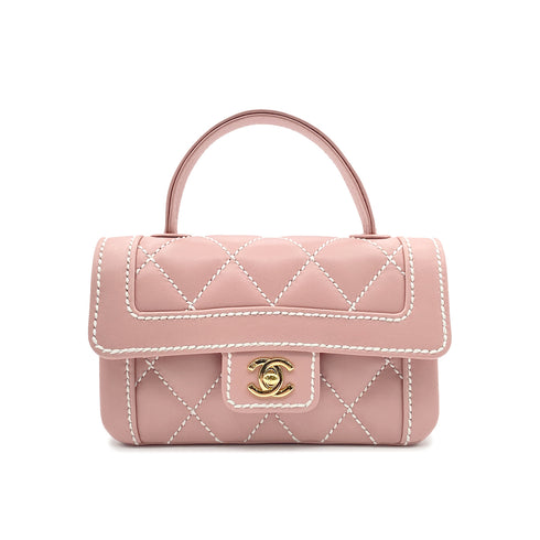 CHANEL VINTAGE WILDSTITCH HAND BAG PINK LAMB SKIN 90224533