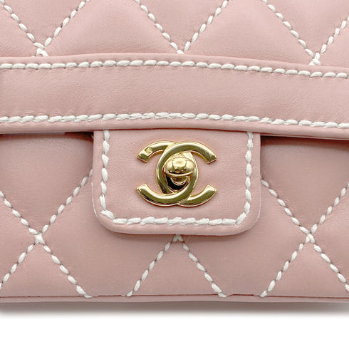 CHANEL VINTAGE WILDSTITCH HAND BAG PINK LAMB SKIN 90224533