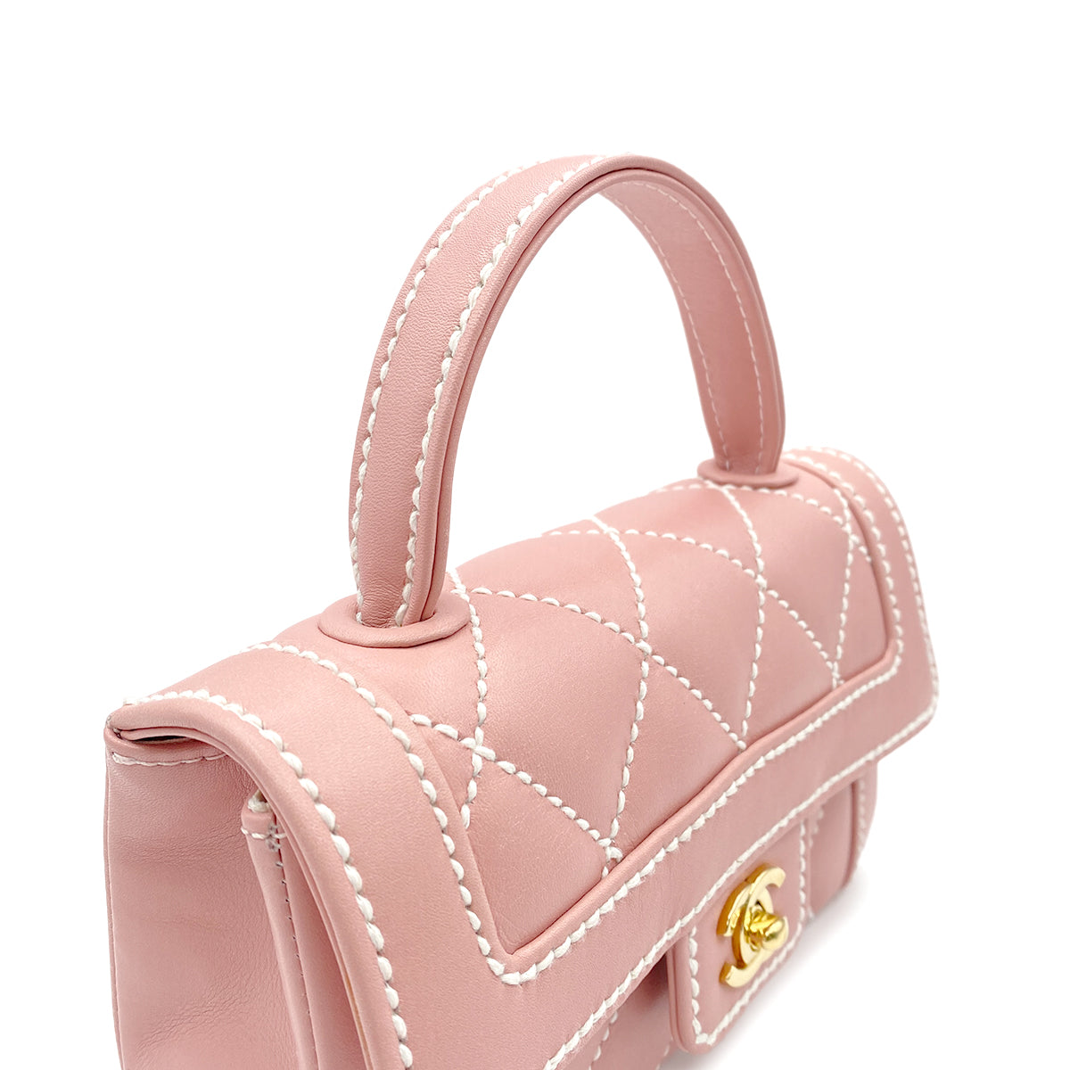 CHANEL VINTAGE WILDSTITCH HAND BAG PINK LAMB SKIN 90224533