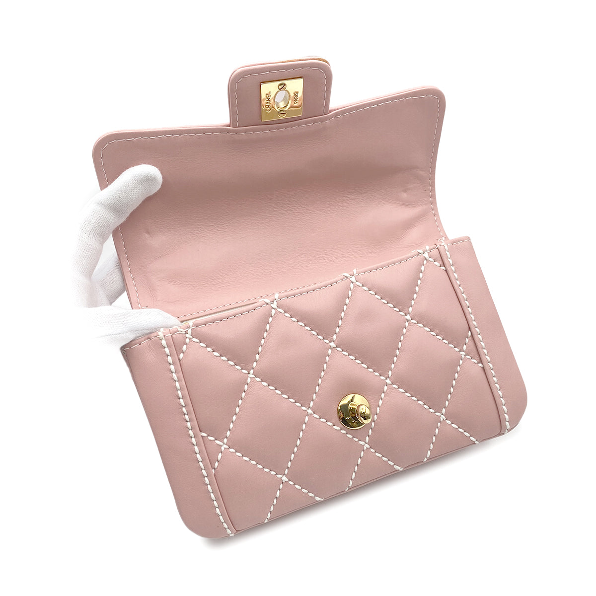 CHANEL VINTAGE WILDSTITCH HAND BAG PINK LAMB SKIN 90224533